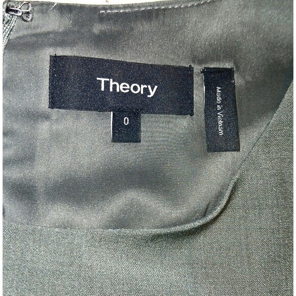 Theory Womens Olive Green Wool Dress Sz Small Short-Sleeve Mid Zip Ultra Chic - Picture 6 of 7